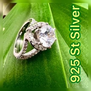 NWT 925 ST SILVER & 3.64 Ct DIAMOND ENGAGEMENT BRIDAL WEDDING HELO RING JEWELRY